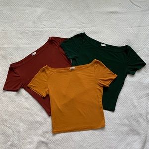 Set Of 3 Garage Soft Ribbed Crop Tops